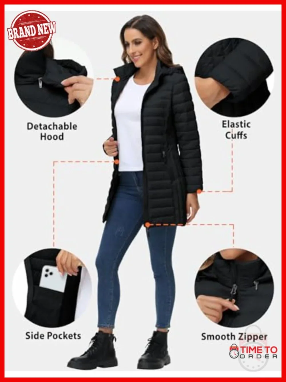 Womens Packable Puffer Jacket Hooded Lightweight Quilted Travel Coat_4